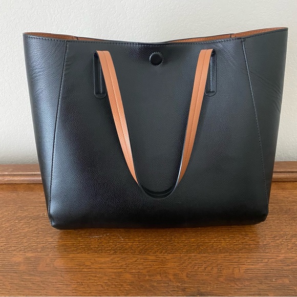 Reversible Black and Cognac Work Tote Bag - Picture 1 of 4